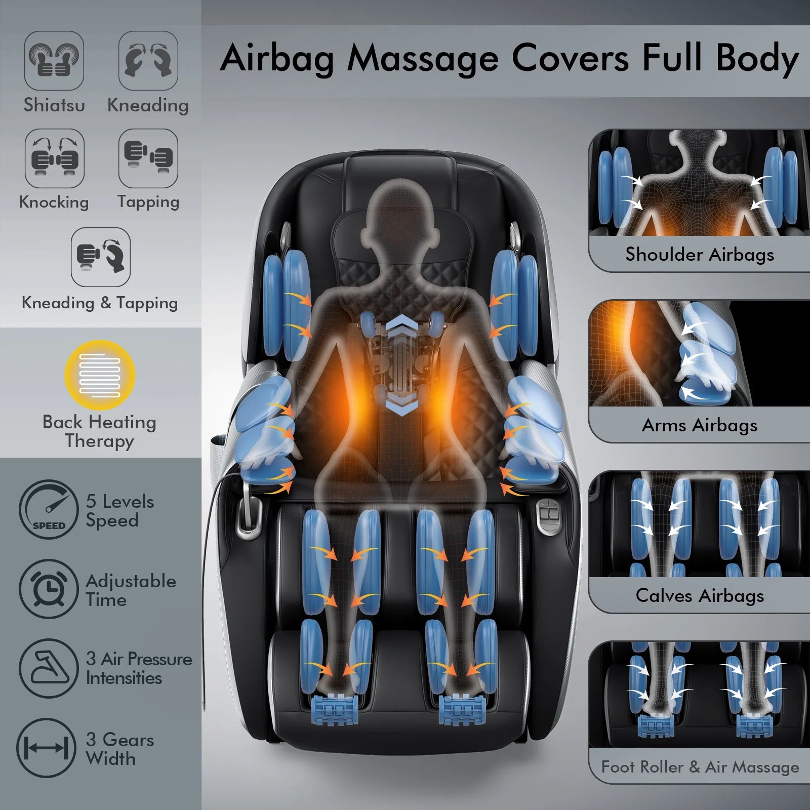 SL Track Full Body Zero Gravity Massage Chair with Voice Control Heat Foot Roller